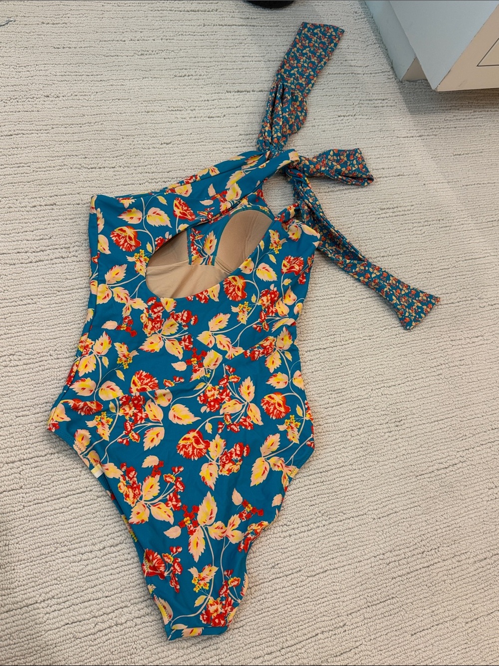 Women’s Summersalt Teal Floral One-Piece Swimsuit with One Shoudler Tie size 6 - Picture 4 of 5